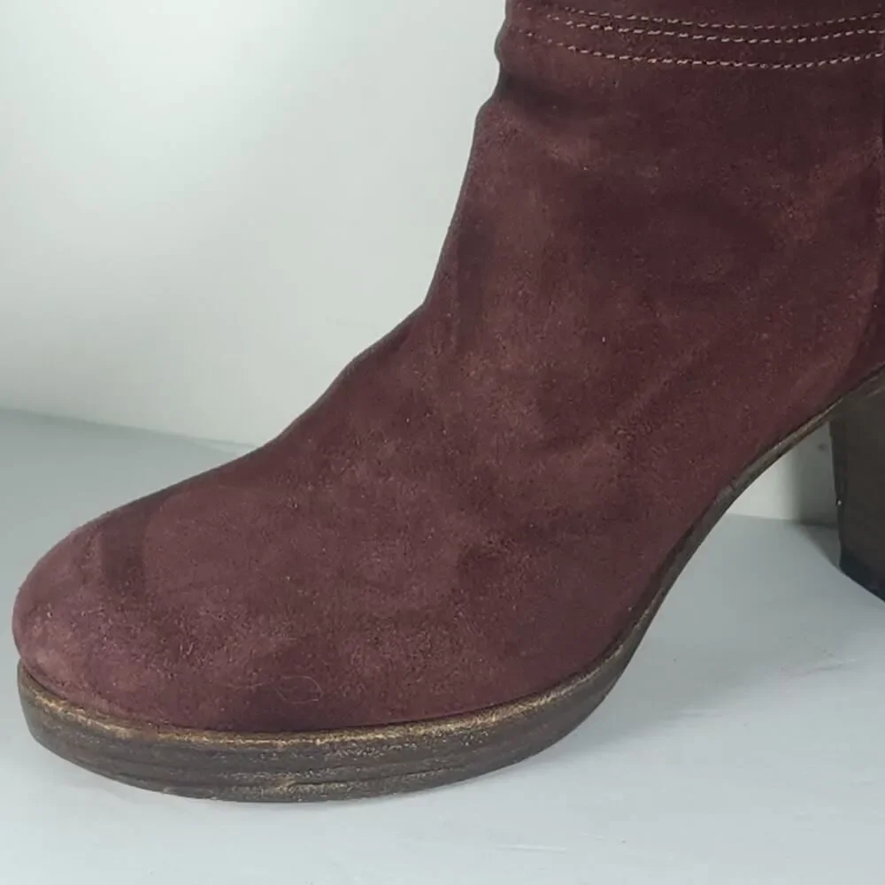 Fiorentini Baker Women's 39 US8,5 Burgandy Suede PullOn Fold Over Slouch Boots